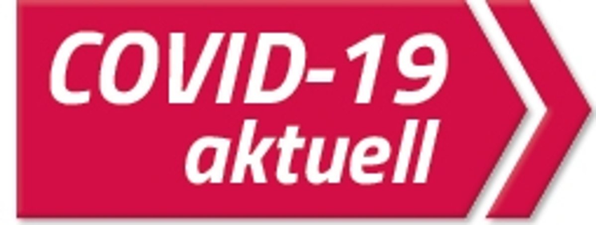 Ein roter Pfeil auf dem mit weißer Schrift steht "COVID-19 aktuell".