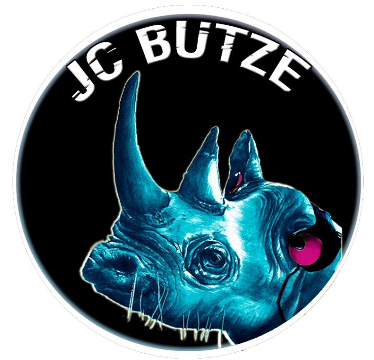 Das Logo von der "Butze" (Jugendclub Mahlow). Ein Blaues Nashorn mit der Überschrift JC Butze.